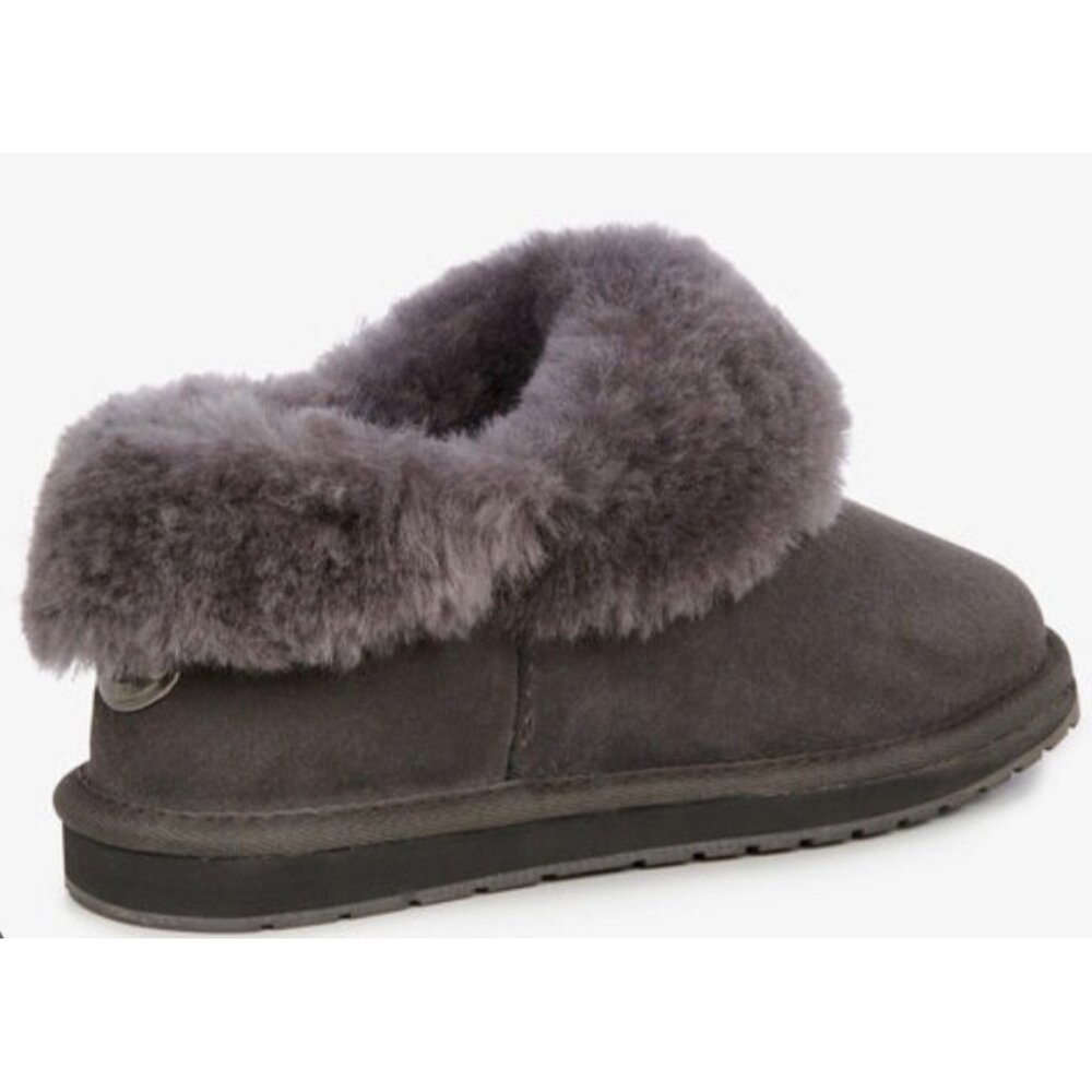 EMU Australia Sheepskin Fold-Cuff Ankle Boot Slippers Grey Suede Shearling 7 New - Picture 3 of 16